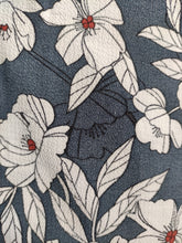 Charger l'image dans la galerie, Crêpe Fleurs Blanches à Pistil Rouge sur Fond Marine - 1 coupon 1m60